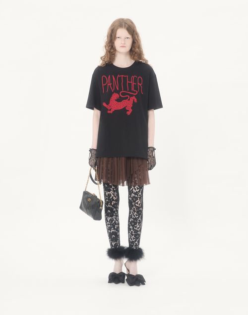 Valentino - Lace Leggings With Feathers - Black - Woman - Trousers And Shorts